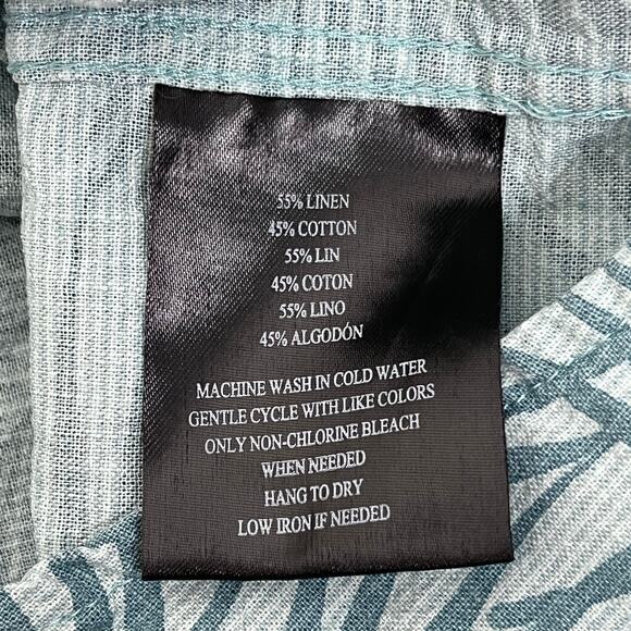 Hang Ten Button Up Shirt Mens Medium Short Sleeve‎ Linen Tropical Cabana Resort - Picture 13 of 14